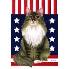 Maine Coon Cat (Grey and White) Patriot Flag