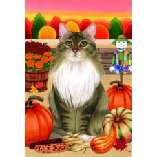 Maine Coon Cat (Grey and White)  Autumn Flag