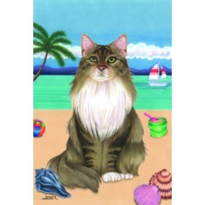 Maine Coon Cat (Grey and White) Beach Flag