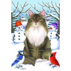 Maine Coon Cat (Grey and White) Snow Flag