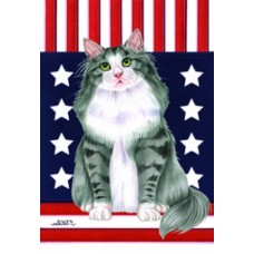 Norwegian Forest Cat (Grey and White) Patriot Flag