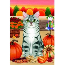Tabby Cat (Silver and White) Autumn Flag