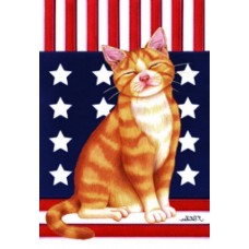 Tabby Cat (Orange and White) Patriot Flag
