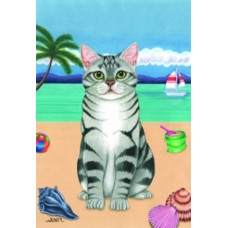 Tabby Cat (Silver and White) Beach Flag