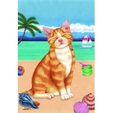 Tabby Cat (Orange and White) Beach Flag