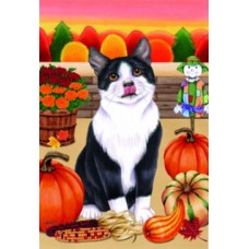 Tuxedo Cat Autumn Flag